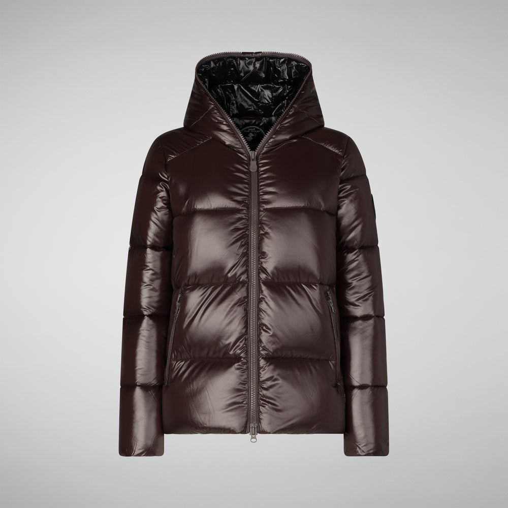 Save the duck PIUMINO ANIMAL FREE CON CAPPUCCIO DONNA LOIS MARRONE NERO Novità