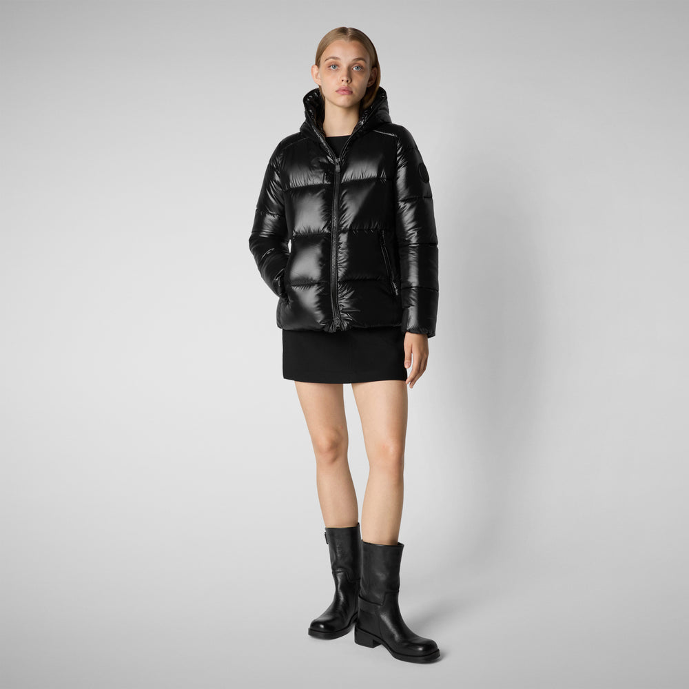 Save the duck PIUMINO ANIMAL FREE CON CAPPUCCIO DONNA LOIS NERO In Vendita