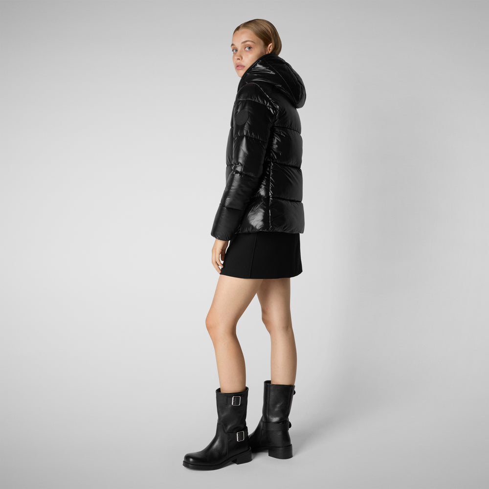 Save the duck PIUMINO ANIMAL FREE CON CAPPUCCIO DONNA LOIS NERO In Vendita