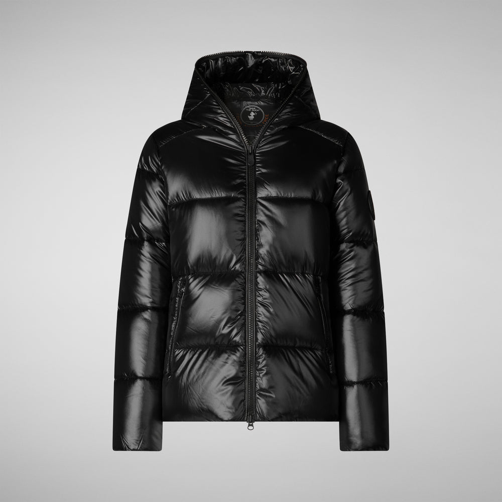 Save the duck PIUMINO ANIMAL FREE CON CAPPUCCIO DONNA LOIS NERO In Vendita