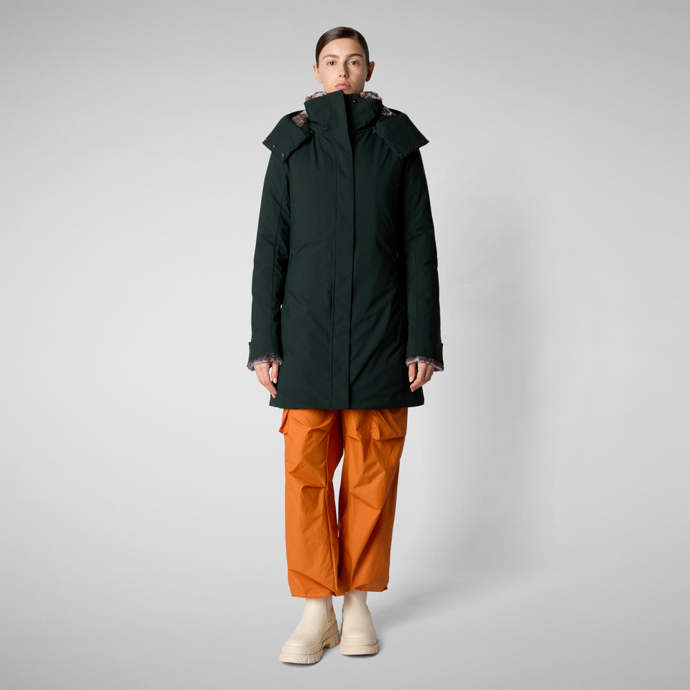 Save the duck PARKA DONNA CON CAPPUCCIO SAMANTAH VERDE NERO In Saldo