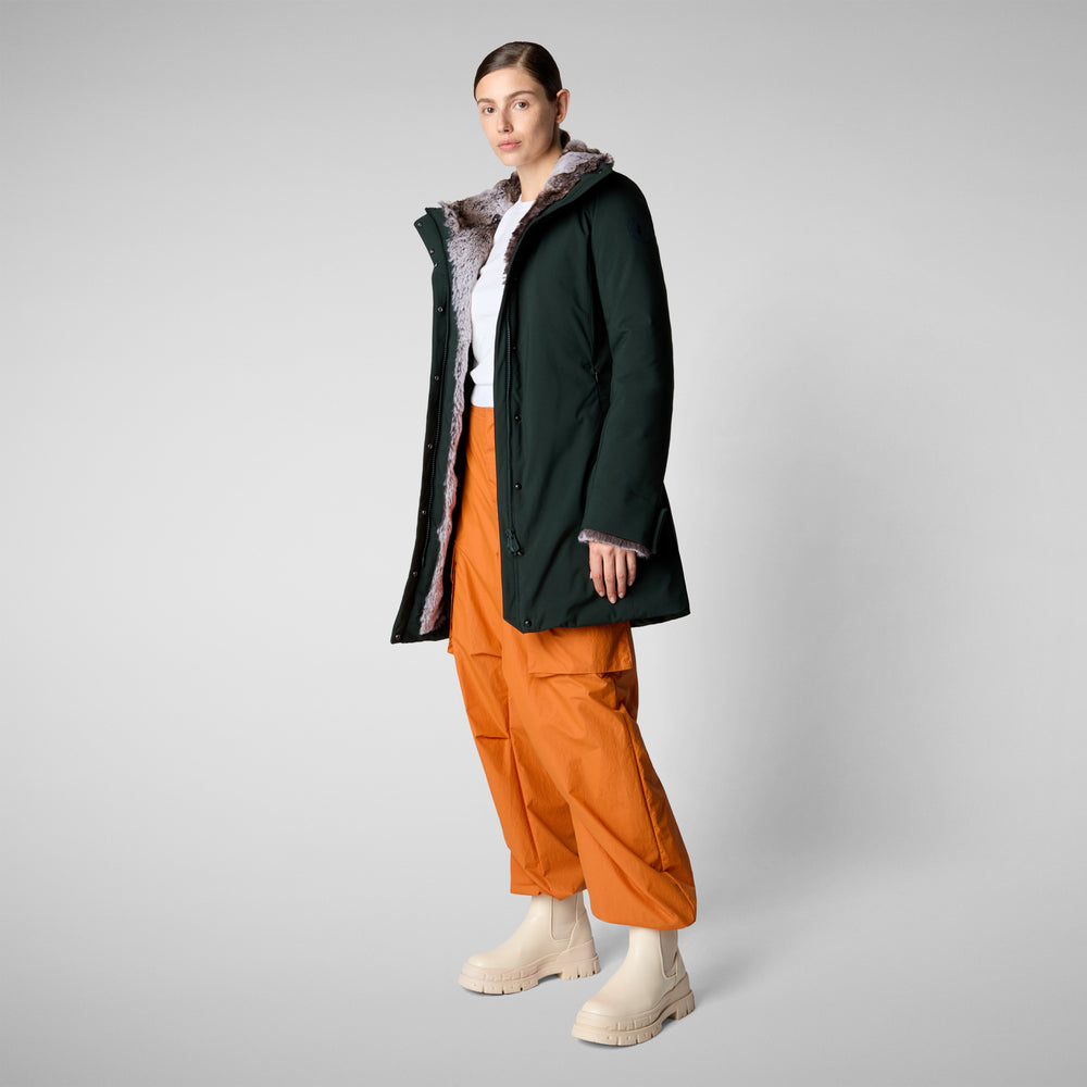 Save the duck PARKA DONNA CON CAPPUCCIO SAMANTAH VERDE NERO In Saldo