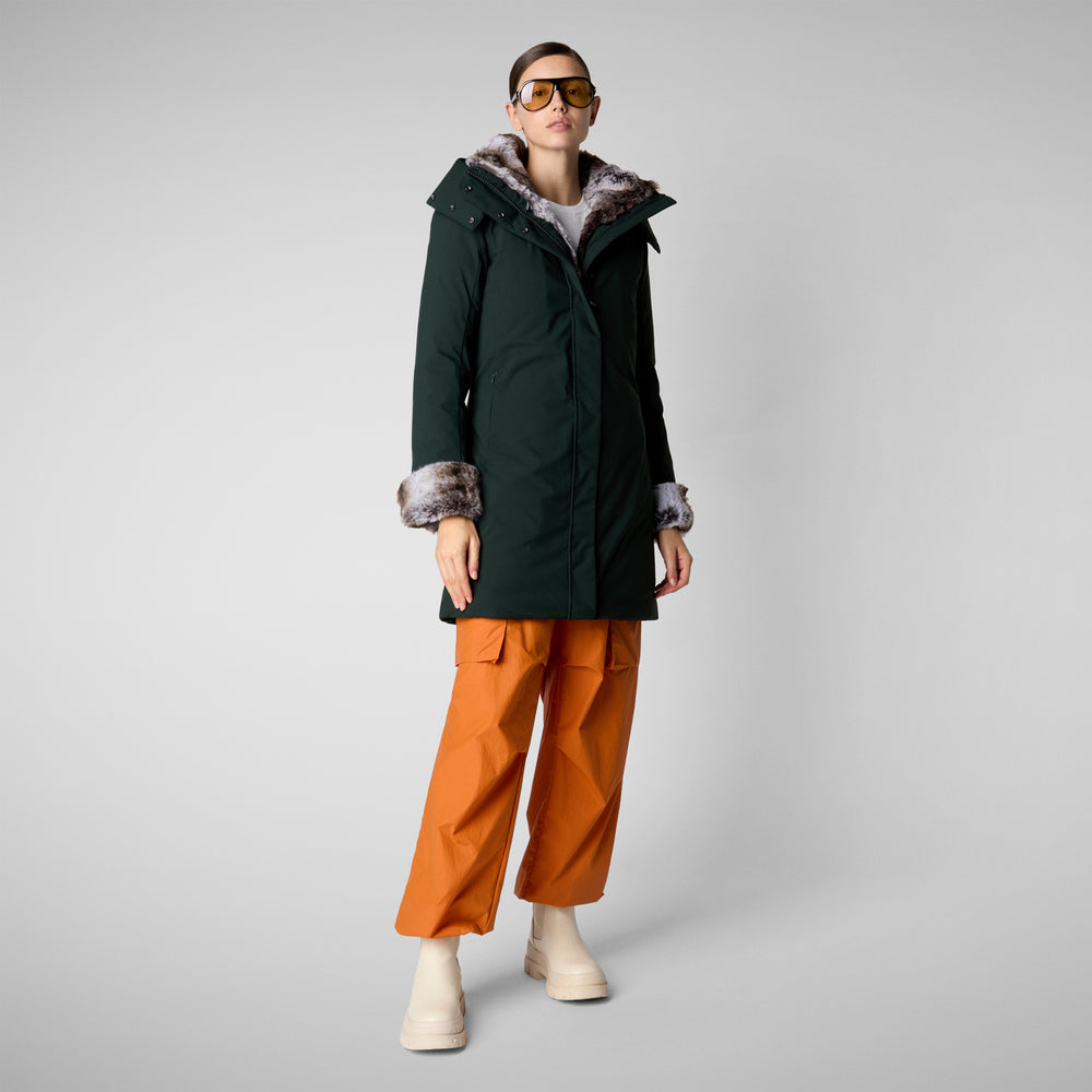 Save the duck PARKA DONNA CON CAPPUCCIO SAMANTAH VERDE NERO In Saldo
