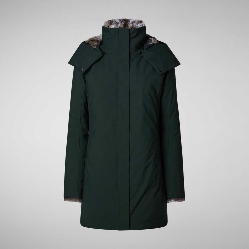 Save the duck PARKA DONNA CON CAPPUCCIO SAMANTAH VERDE NERO In Saldo