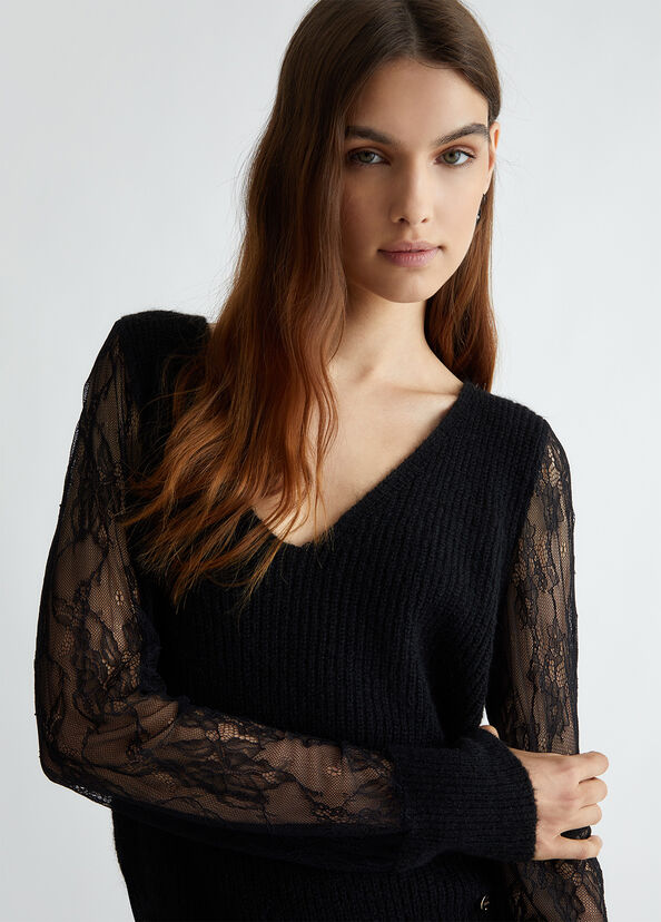 Liu Jo Maglia nera con pizzo Fino Al -60%