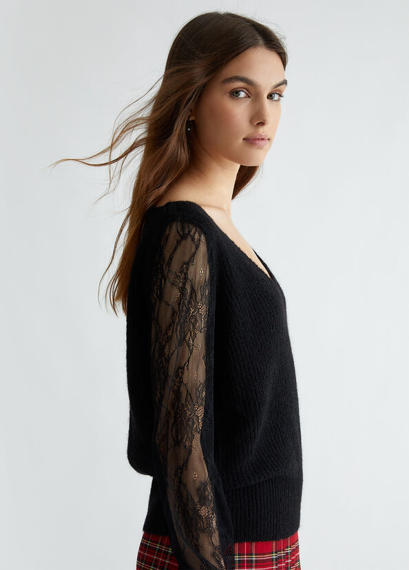 Liu Jo Maglia nera con pizzo Fino Al -60%