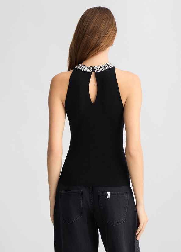 Liu Jo Top nero con ricami gioiello Sottocosto