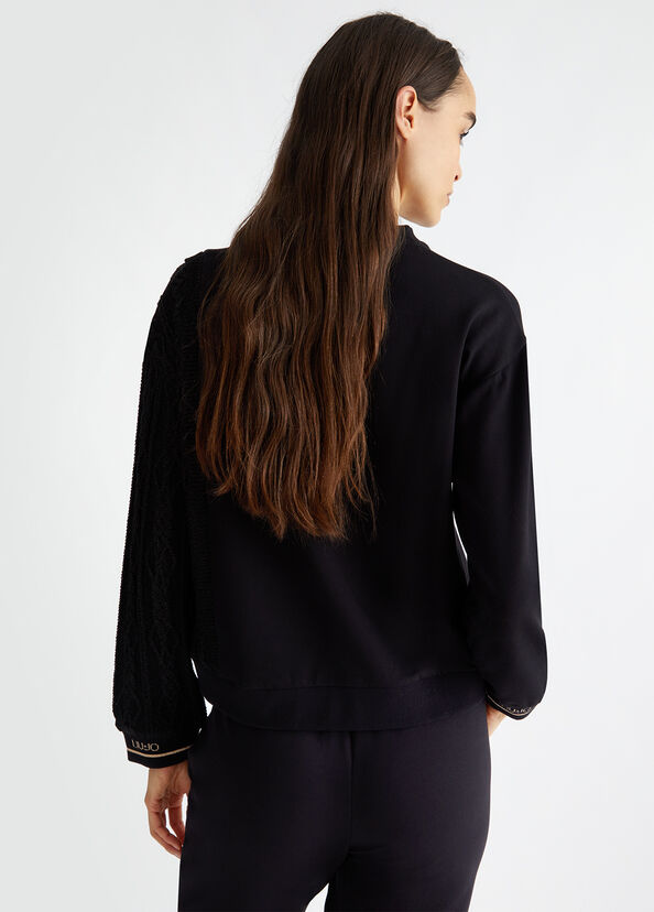 Liu Jo Felpa nera con inserto in maglia Fino Al -60%
