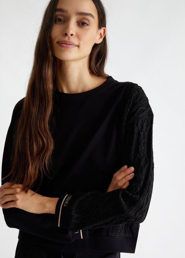 Liu Jo Felpa nera con inserto in maglia Fino Al -60%