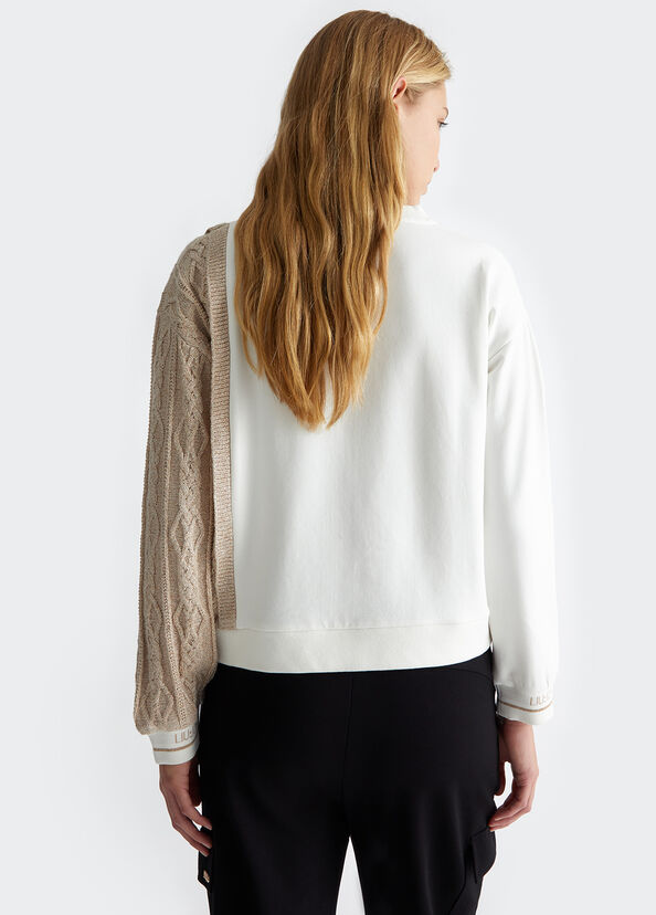 Liu Jo Felpa bianca con inserto in maglia Offerta