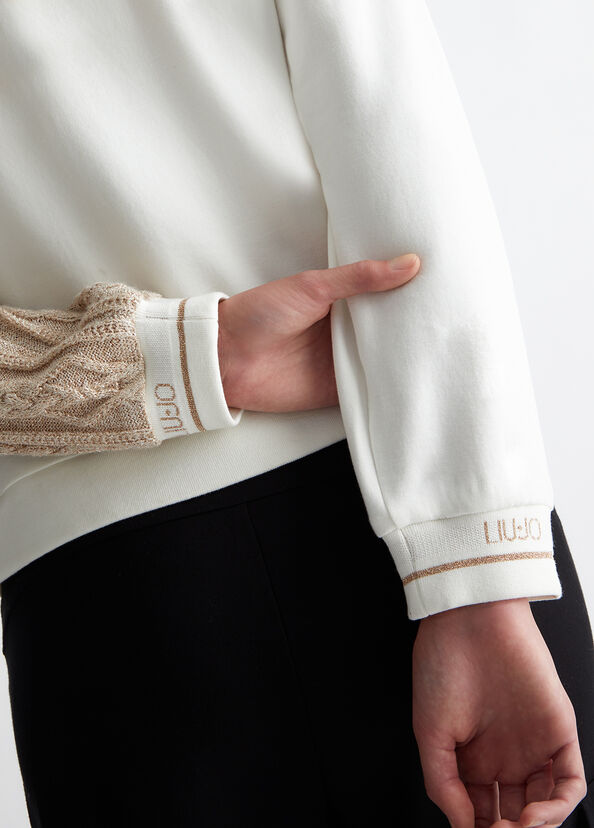 Liu Jo Felpa bianca con inserto in maglia Offerta