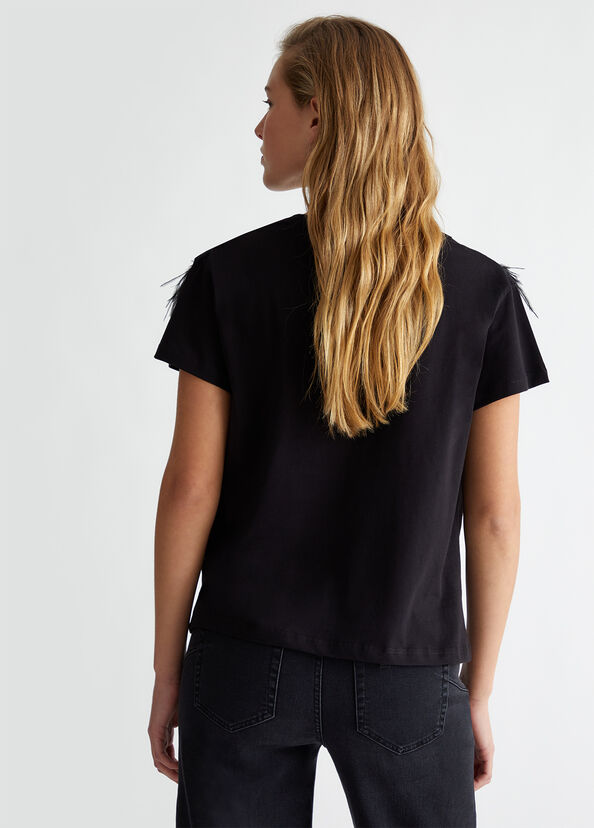 Liu Jo T-shirt con piume gioiello Saldi Di Fabbrica