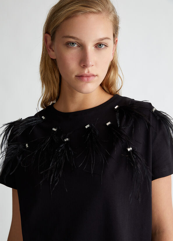 Liu Jo T-shirt con piume gioiello Saldi Di Fabbrica