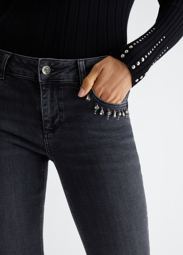 Liu Jo Jeans skinny bottom up con strass In Vendita