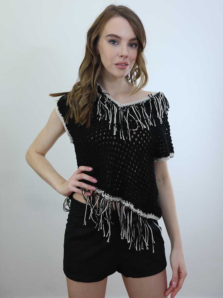 Tricot à Porter MAGLIA CUBO SENZA MANICHE SCOLLO V CON FRANGE Moda