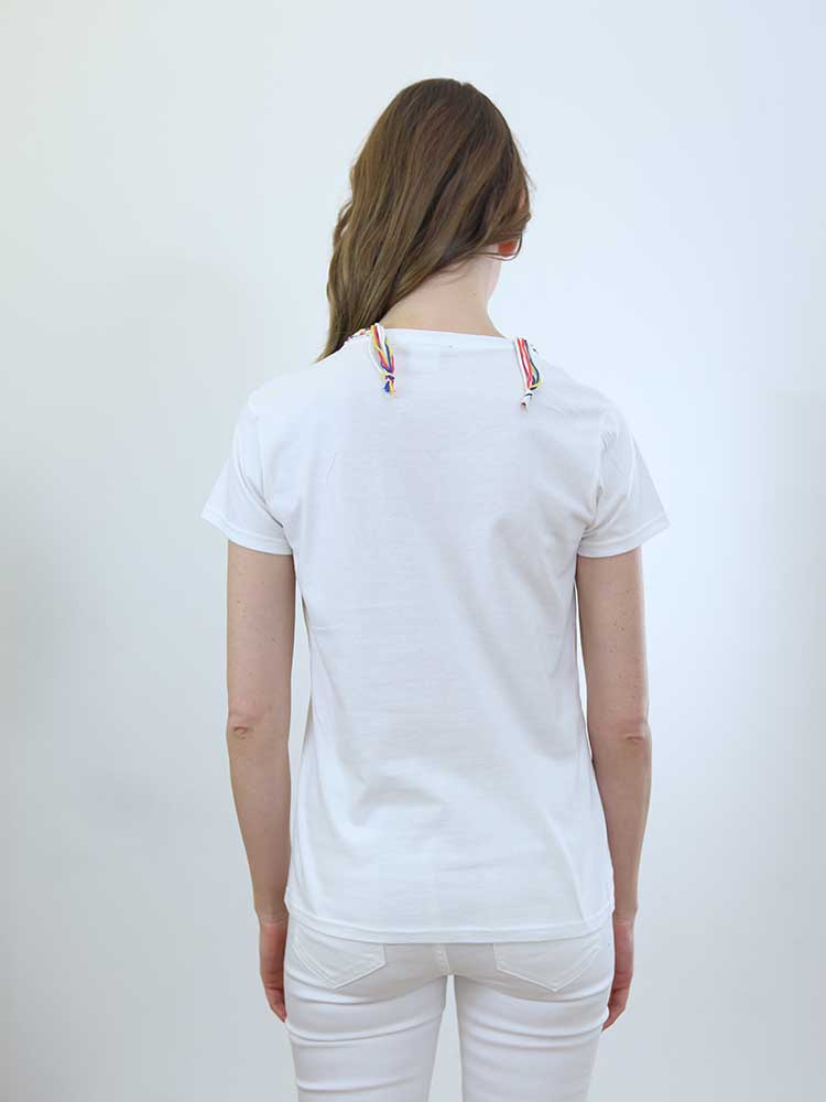 Tricot à Porter T-SHIRT APPLICAZIONE CROCHET E FRANGIA Vendita