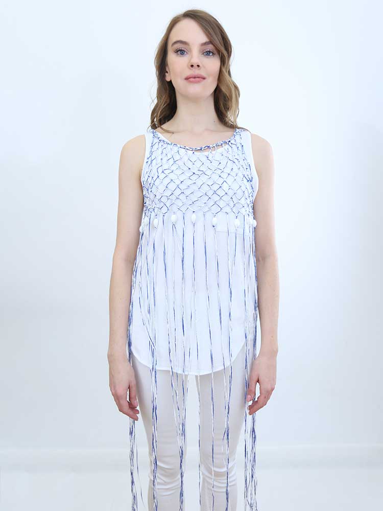Tricot à Porter TOP RETE CON FRANGE Shopping Online