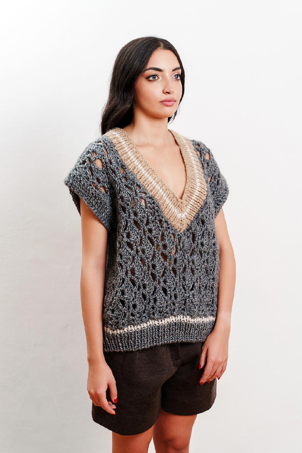 Tricot à Porter Gilet over traforato orli a coste Online