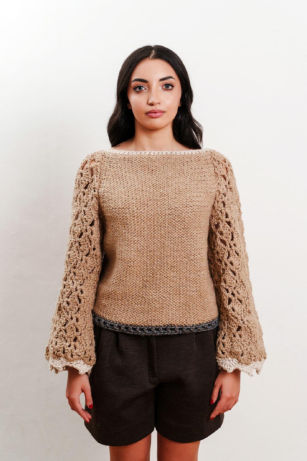 Tricot à Porter Maglia traforata scollo a barca manica ampia fondo diritto Outlet