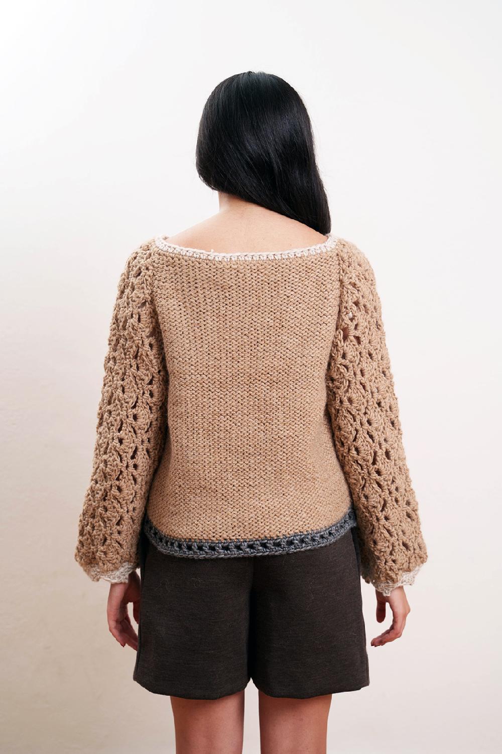 Tricot à Porter Maglia traforata scollo a barca manica ampia fondo diritto Outlet