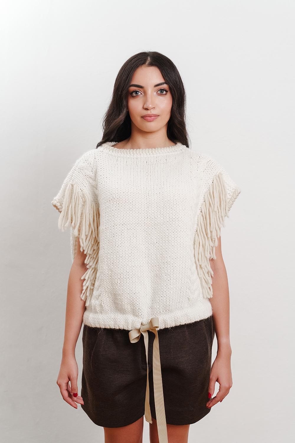 Tricot à Porter Maglia Cubetto con coulisse e frange laterali Saldi Di Fabbrica