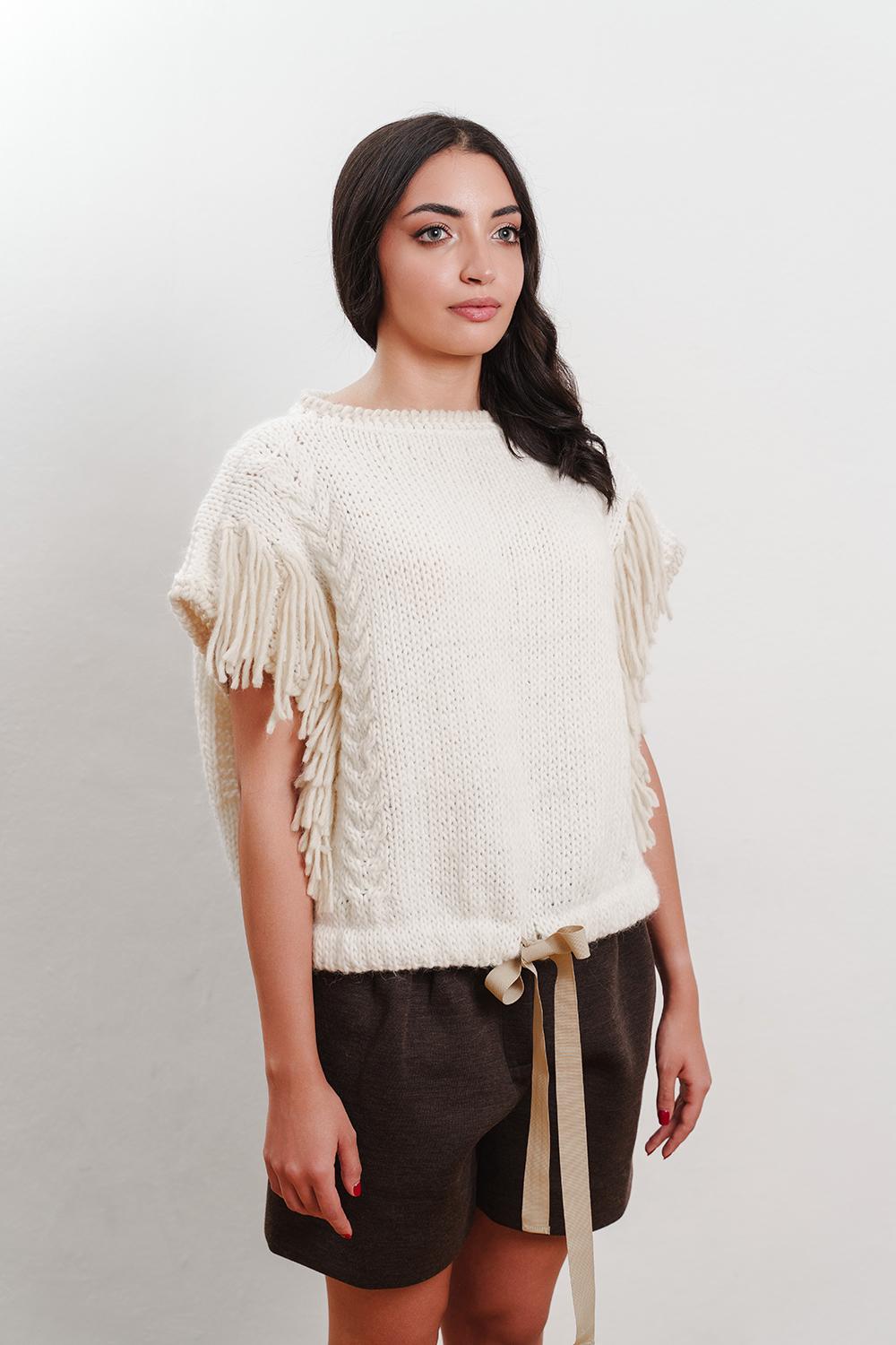 Tricot à Porter Maglia Cubetto con coulisse e frange laterali Saldi Di Fabbrica