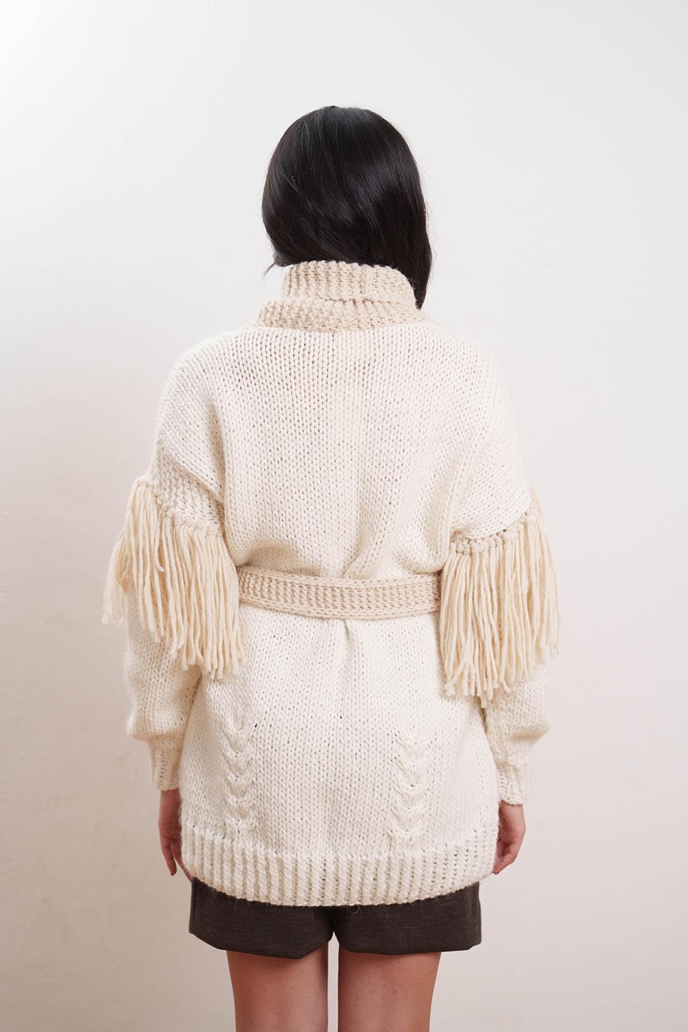 Tricot à Porter Cardigan collo a scialle cintura e frange sul giro manica basso I Più Venduti