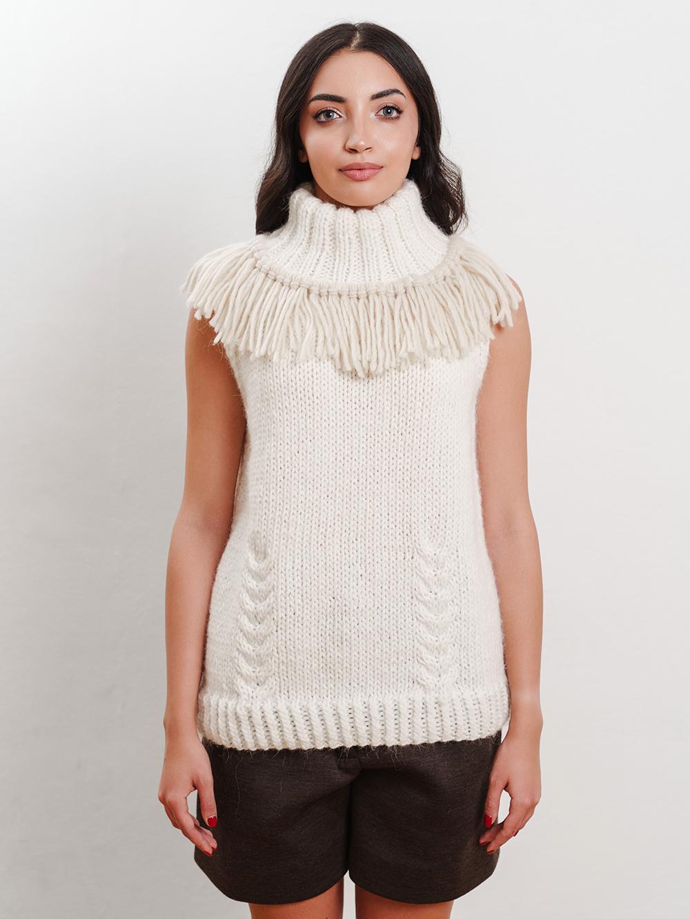 Tricot à Porter Gilet collo vulcano con frange a contrasto Vendite Flash