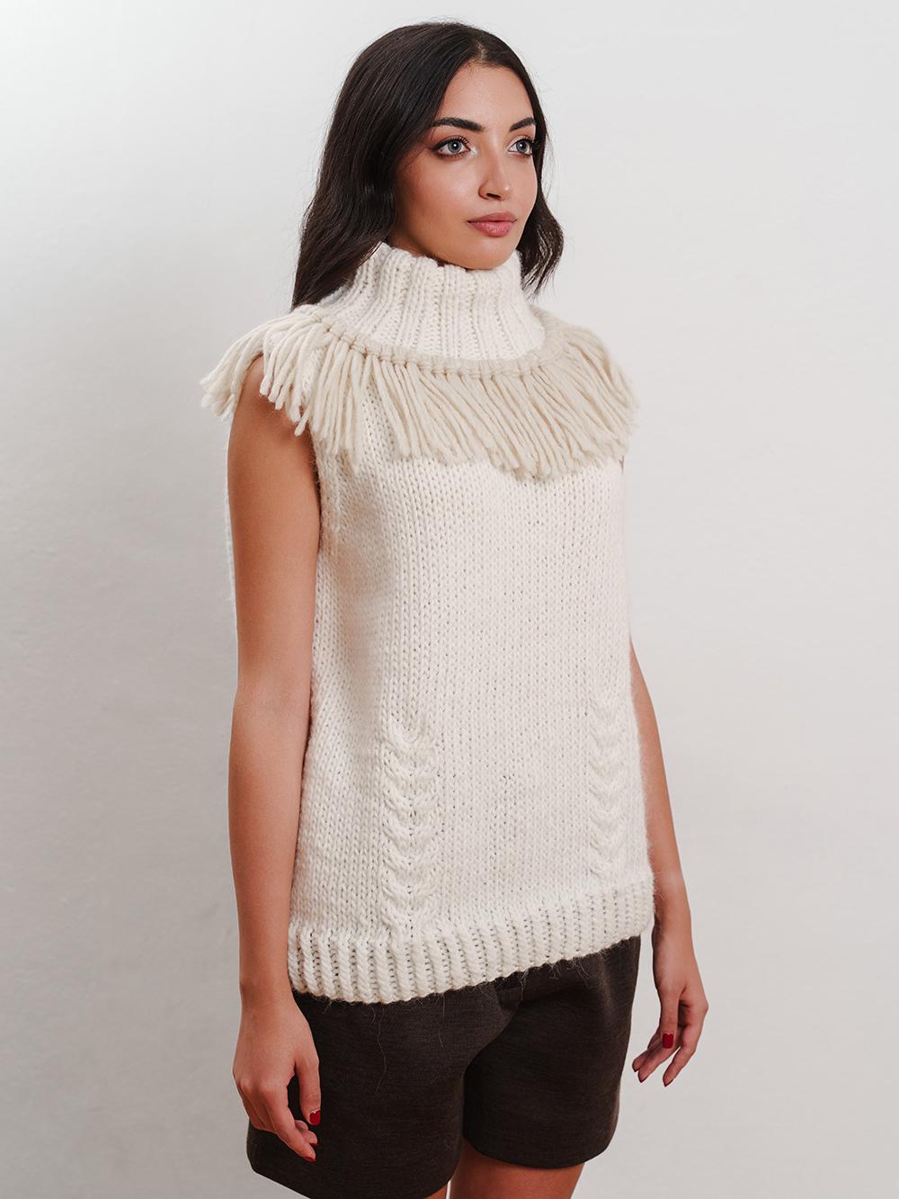 Tricot à Porter Gilet collo vulcano con frange a contrasto Vendite Flash
