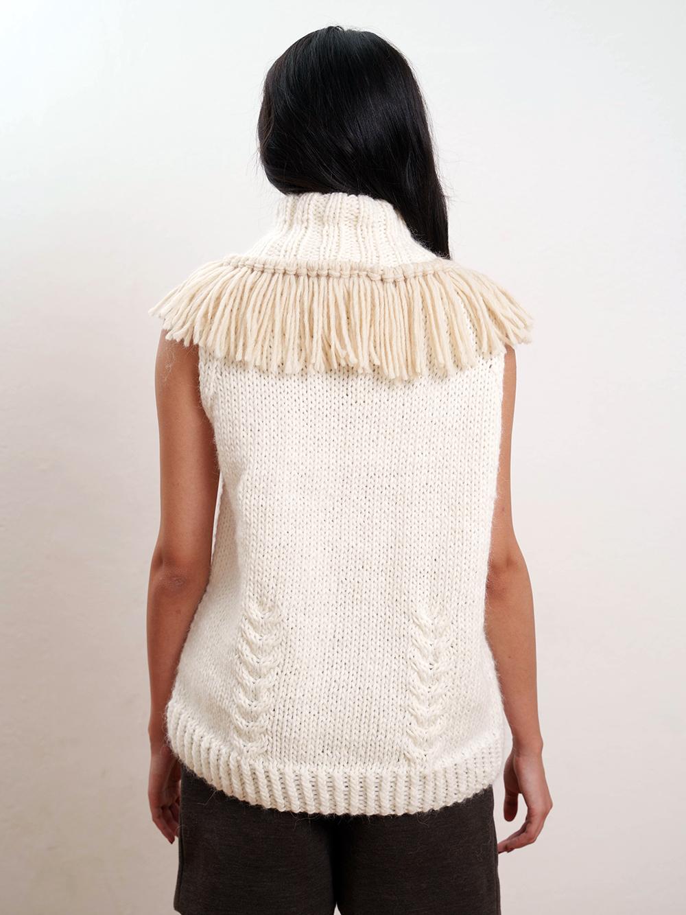 Tricot à Porter Gilet collo vulcano con frange a contrasto Vendite Flash