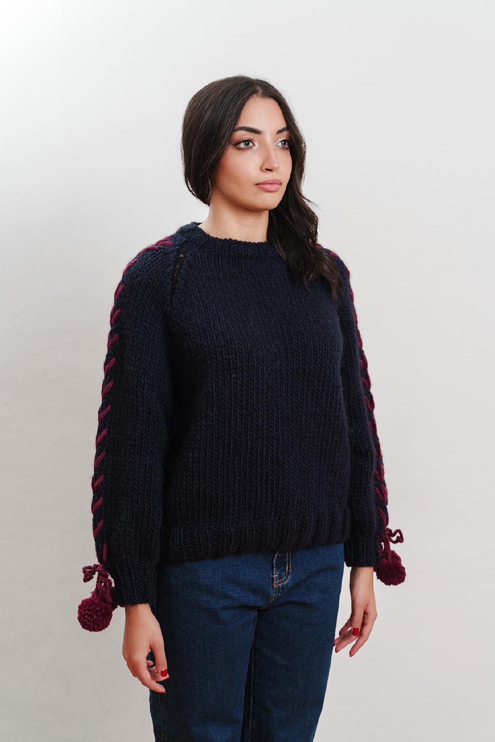 Tricot à Porter Maglia giro collo manica con ricami in costa e pp ai polsi Affare Del Giorno