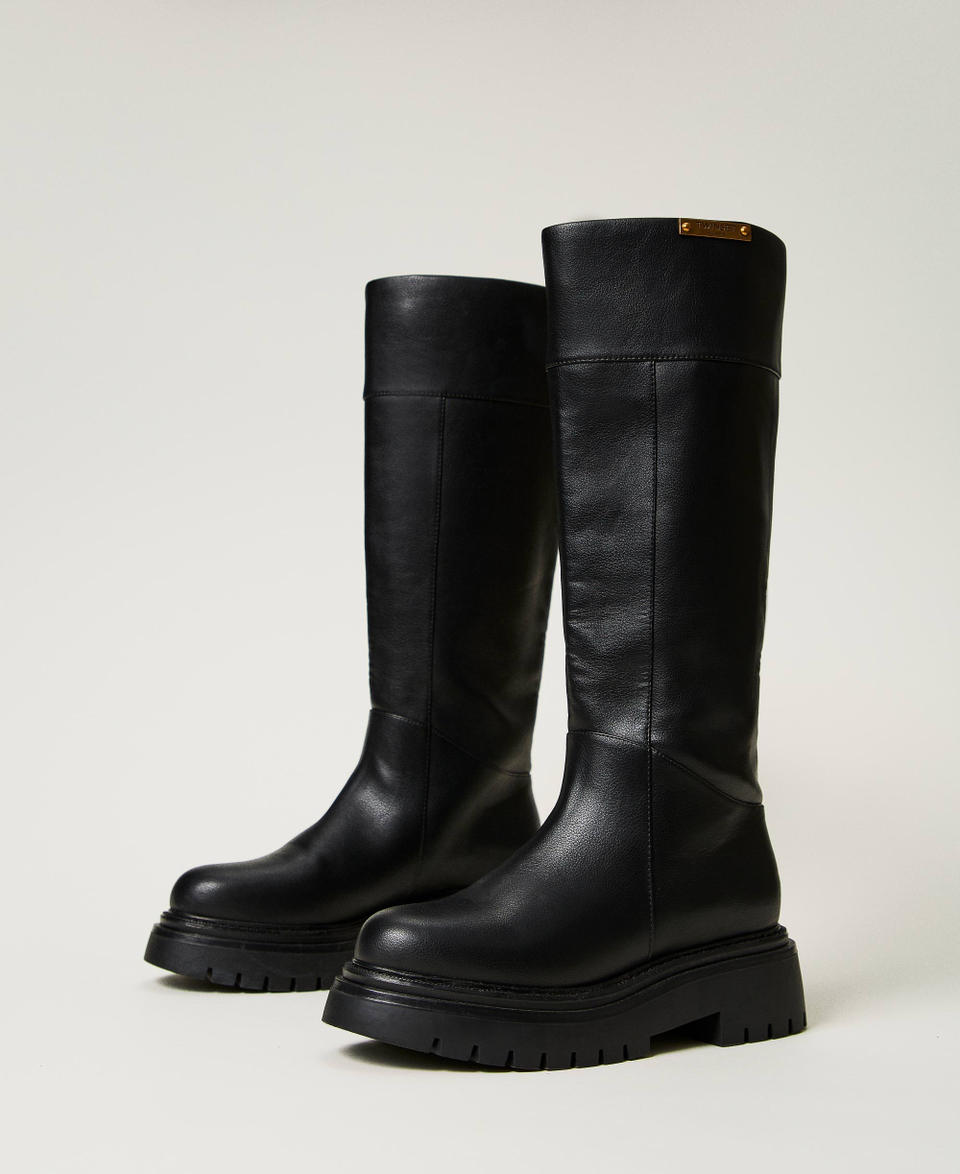 Twin Set Stivali alti con targhetta logo Online