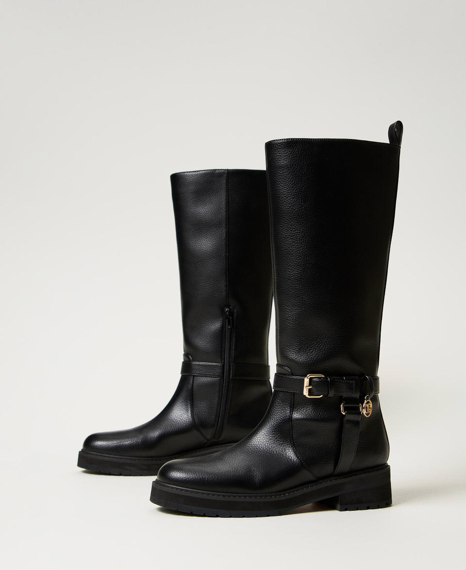 Twin Set Stivali biker in pelle con Oval T 2025