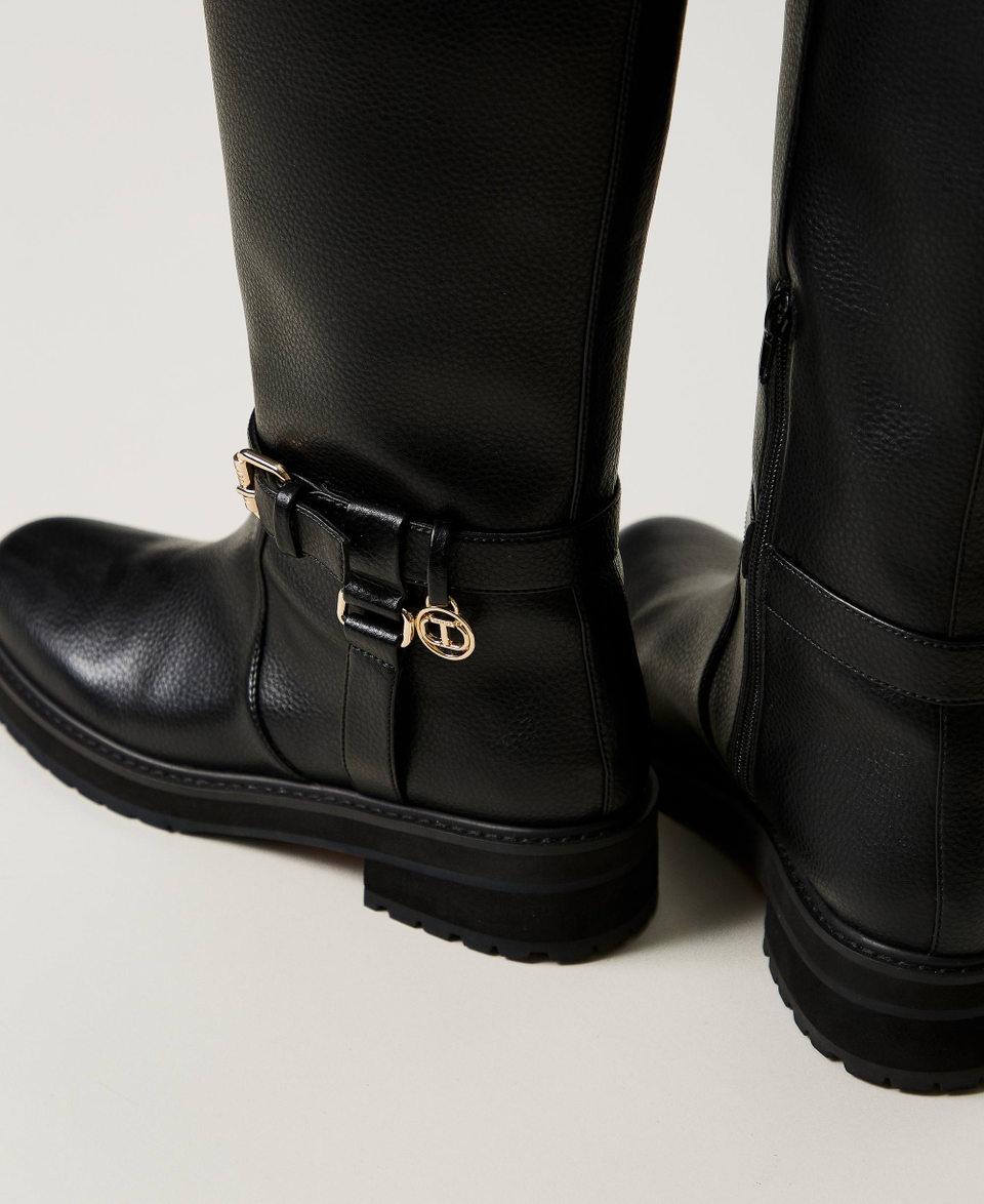 Twin Set Stivali biker in pelle con Oval T 2025