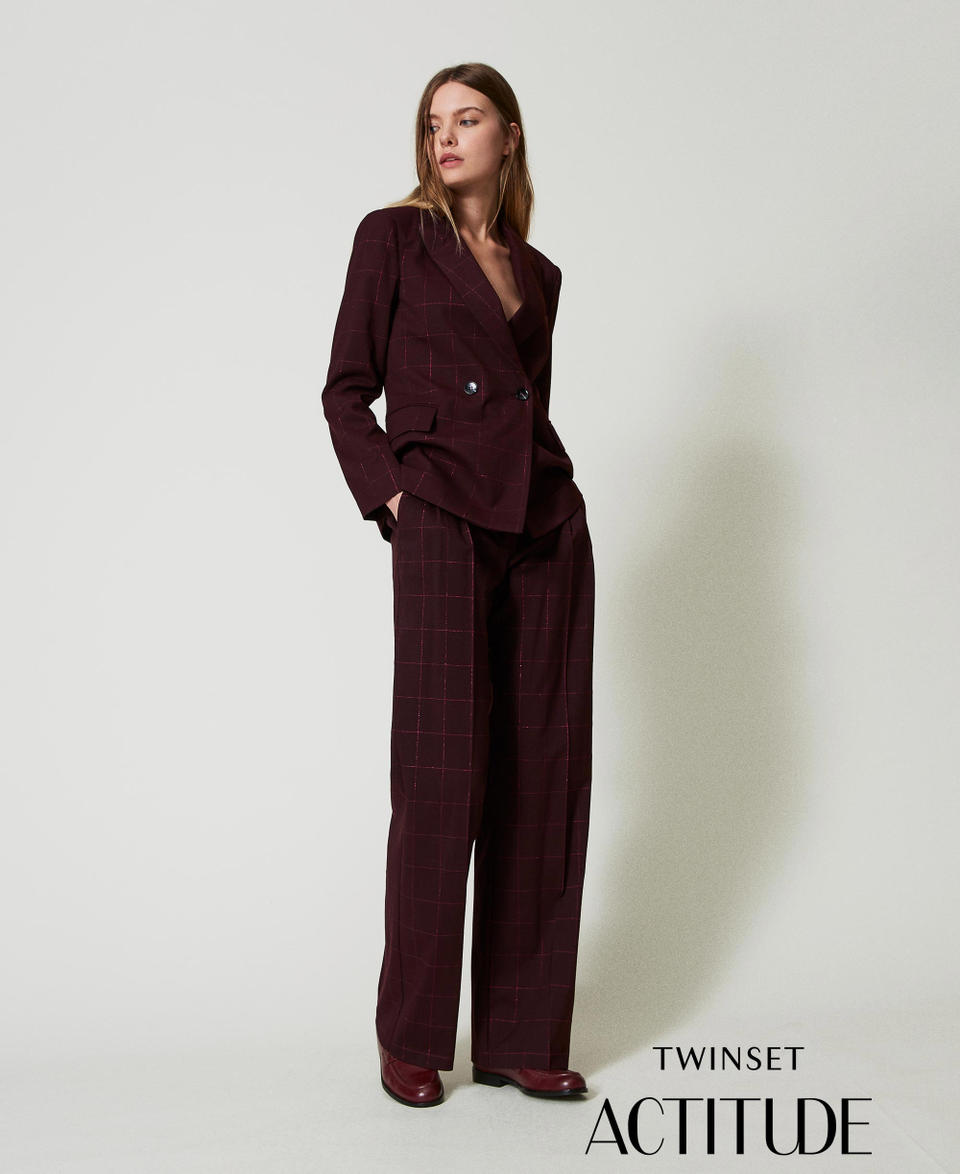 Twin Set Pantaloni a palazzo check con lurex Soddisfazione Garantita
