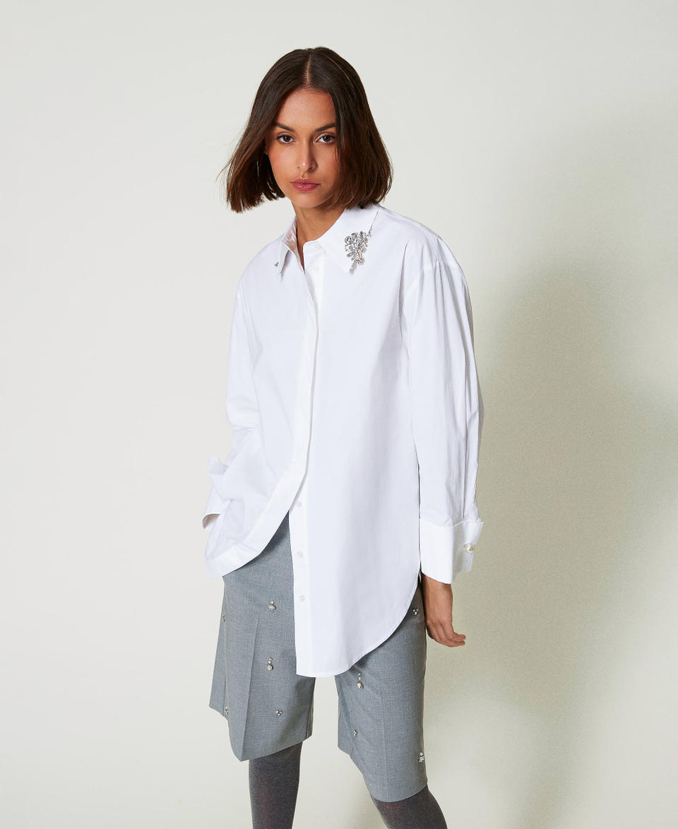 Twin Set Camicia over in popeline con ricami Acquista Ora