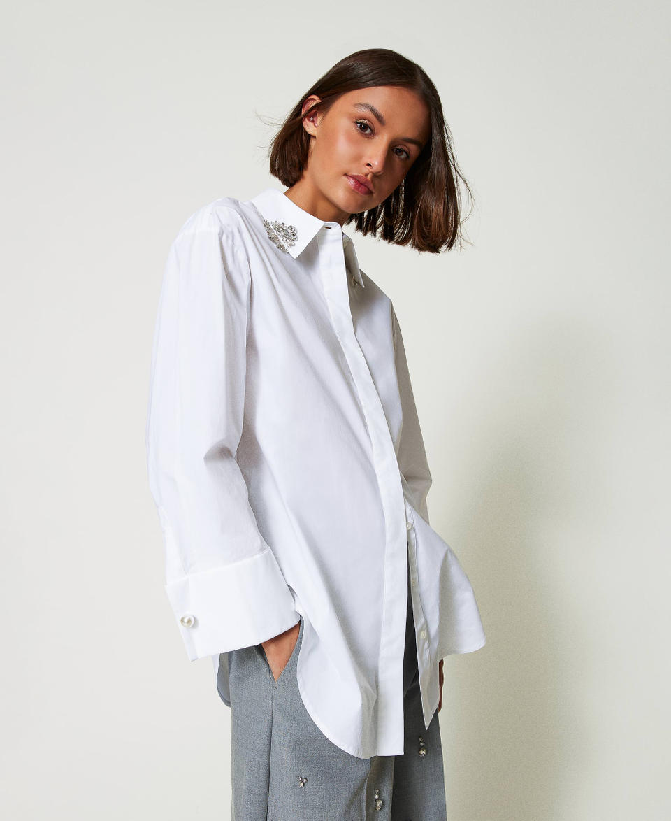 Twin Set Camicia over in popeline con ricami Acquista Ora