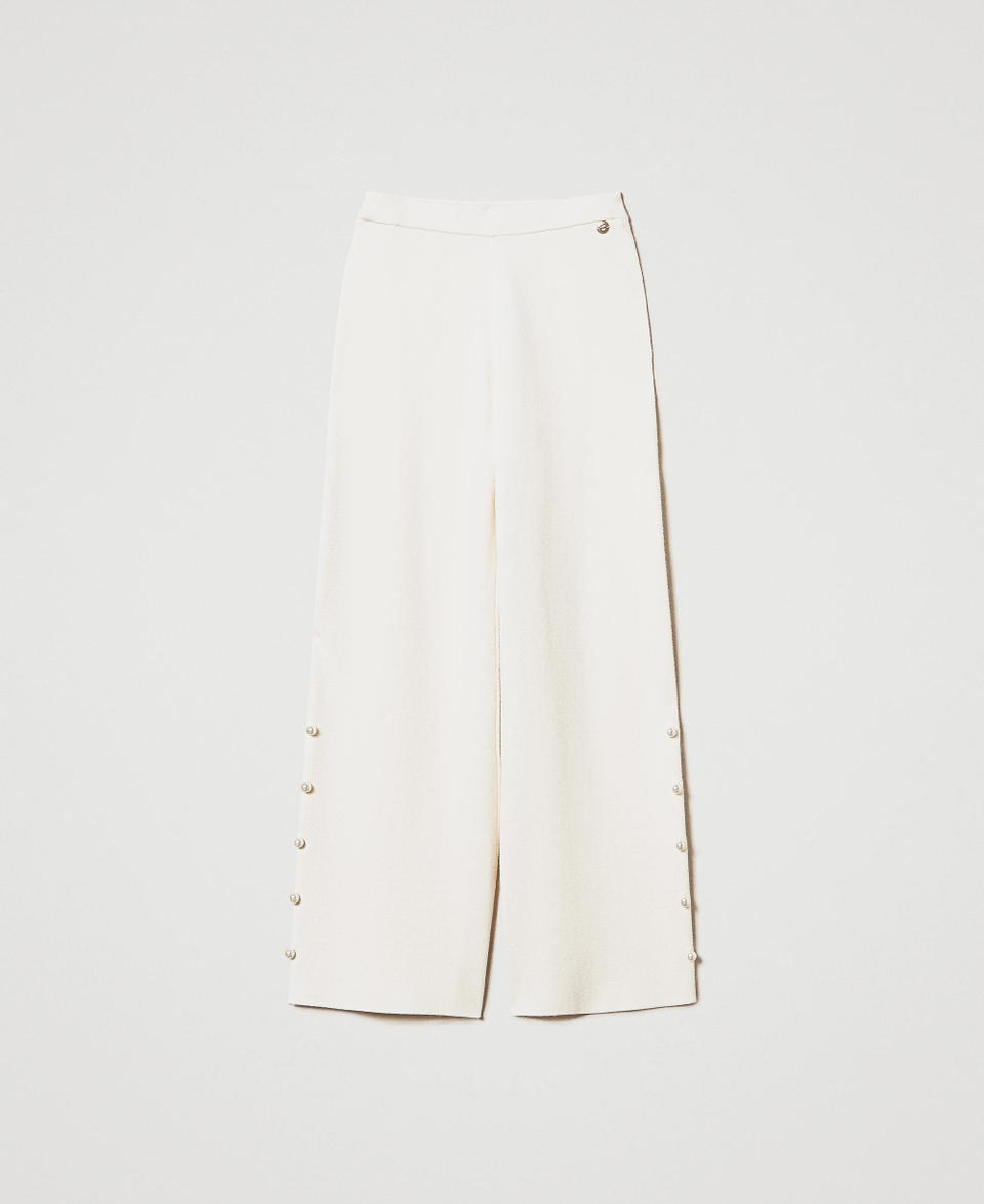 Twin Set Pantaloni wide leg in maglia con perle Convenienza