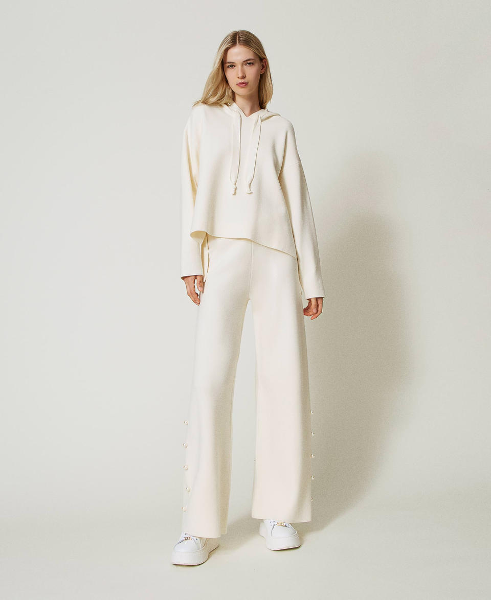 Twin Set Pantaloni wide leg in maglia con perle Convenienza