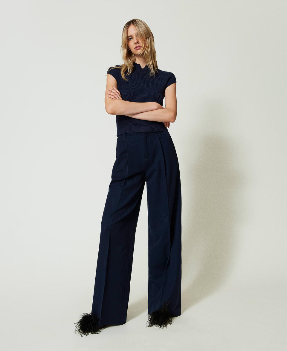 Twin Set Pantaloni wide leg gessati lurex Online