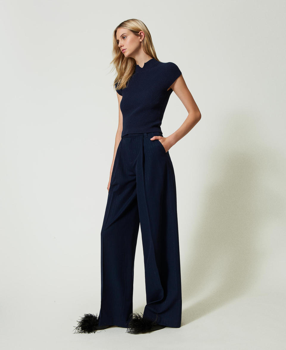 Twin Set Pantaloni wide leg gessati lurex Online