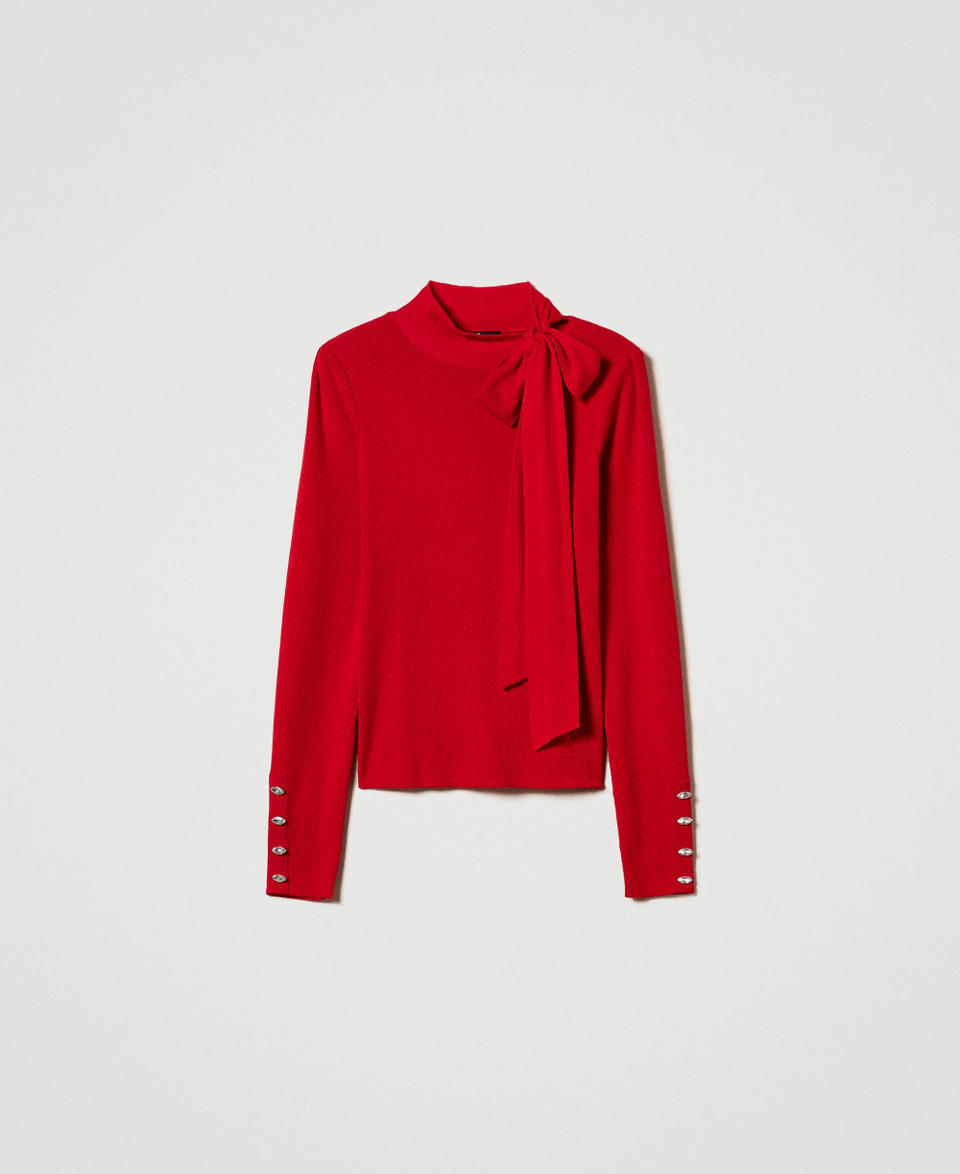 Twin Set Maglia lupetto con fiocco e ricamo Vendita Calda