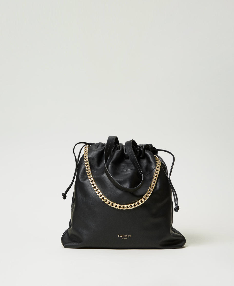 Twin Set Borsa shopper grande in pelle con coulisse Outlet