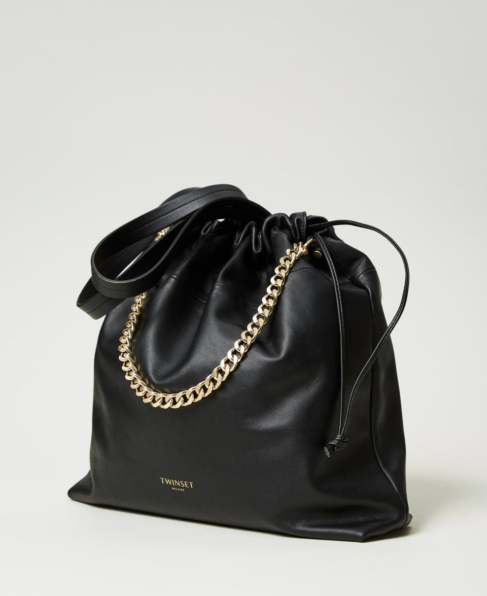Twin Set Borsa shopper grande in pelle con coulisse Outlet