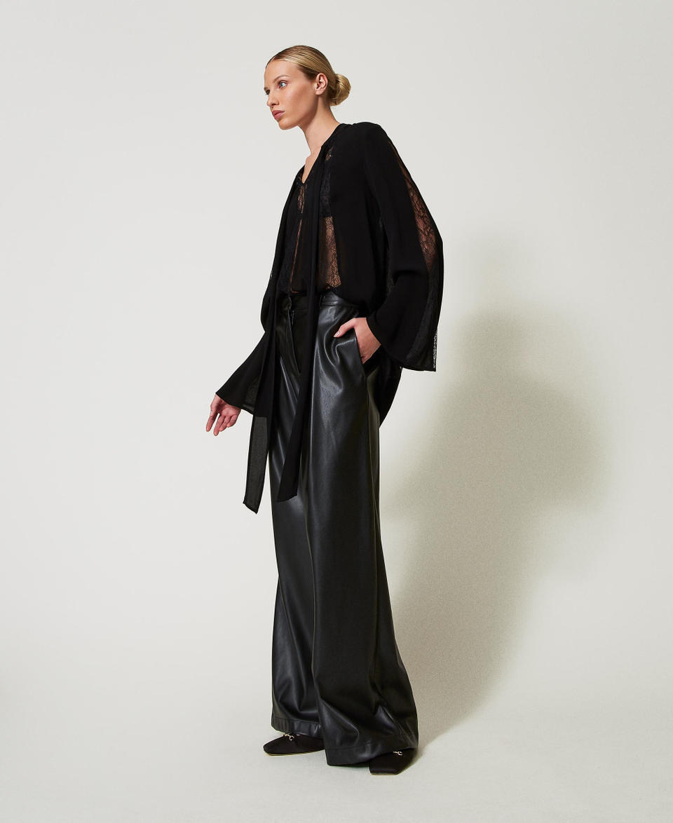 Twin Set Pantaloni wide leg effetto pelle Negozio