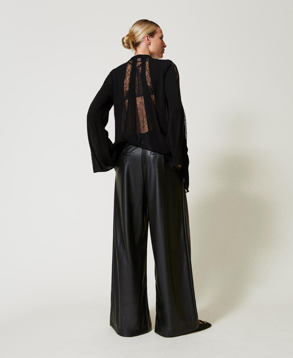 Twin Set Pantaloni wide leg effetto pelle Negozio
