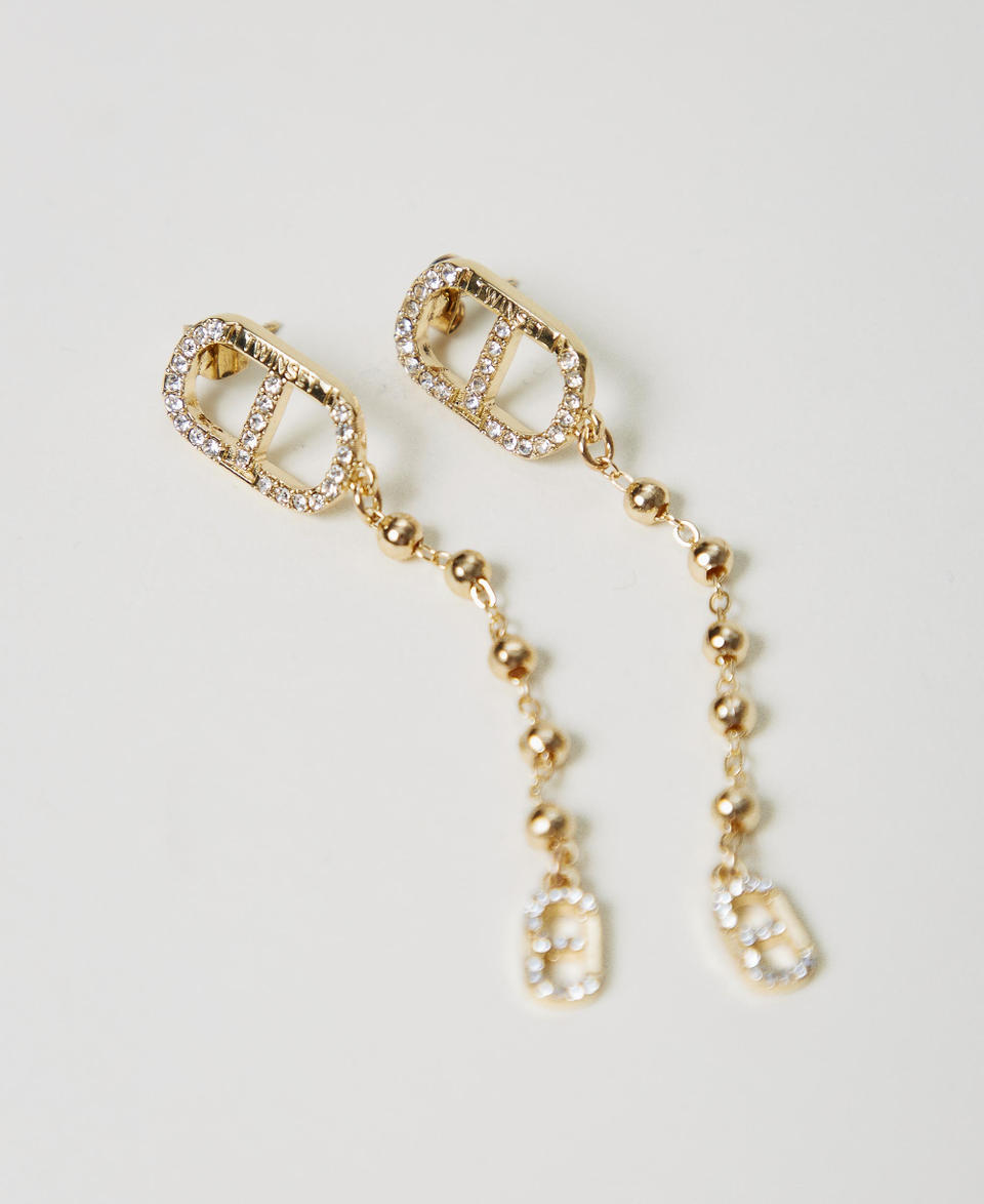 Twin Set Orecchini pendenti con strass e Oval T In Linea