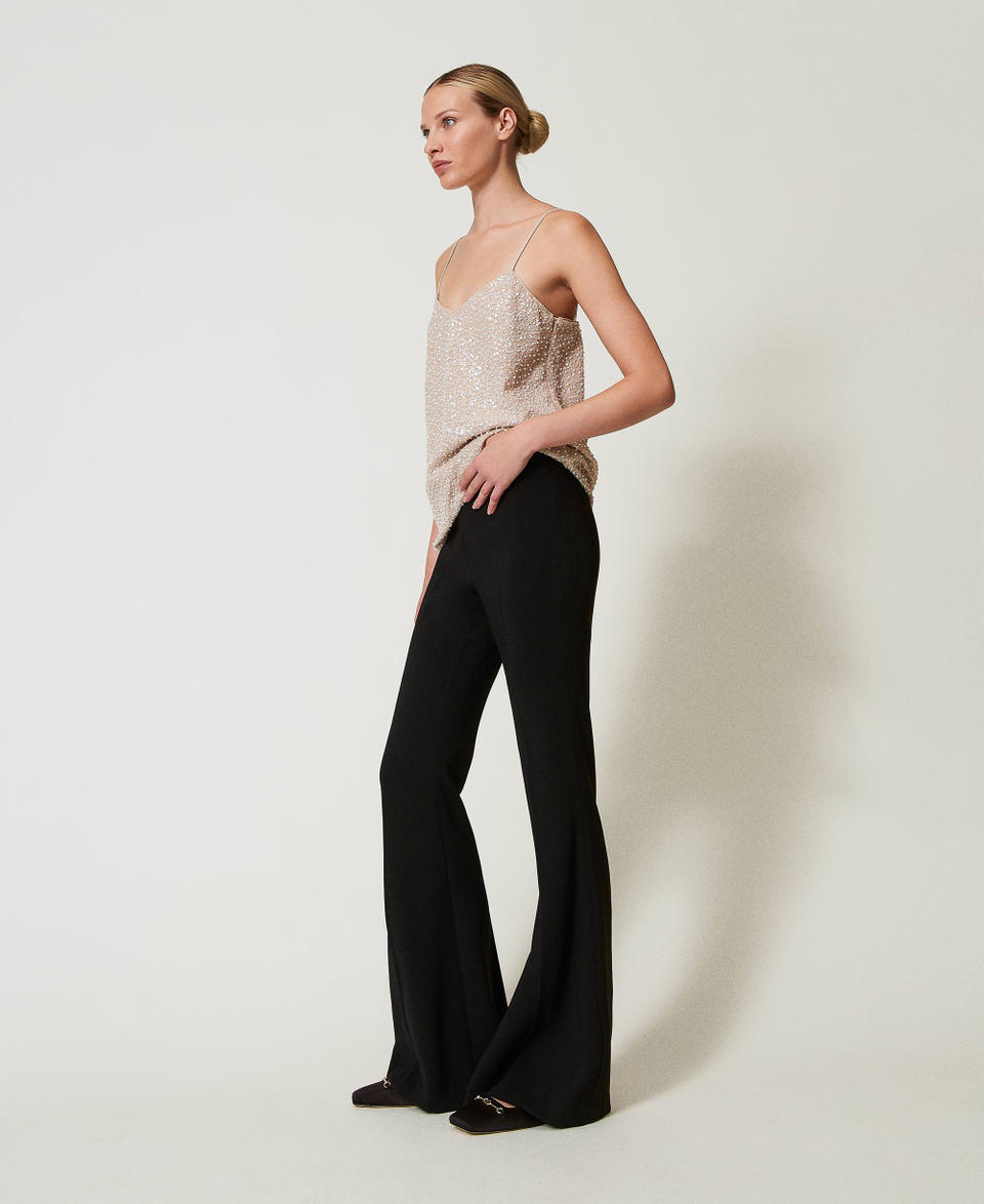Twin Set Pantaloni flare in crêpe fluido Promozione