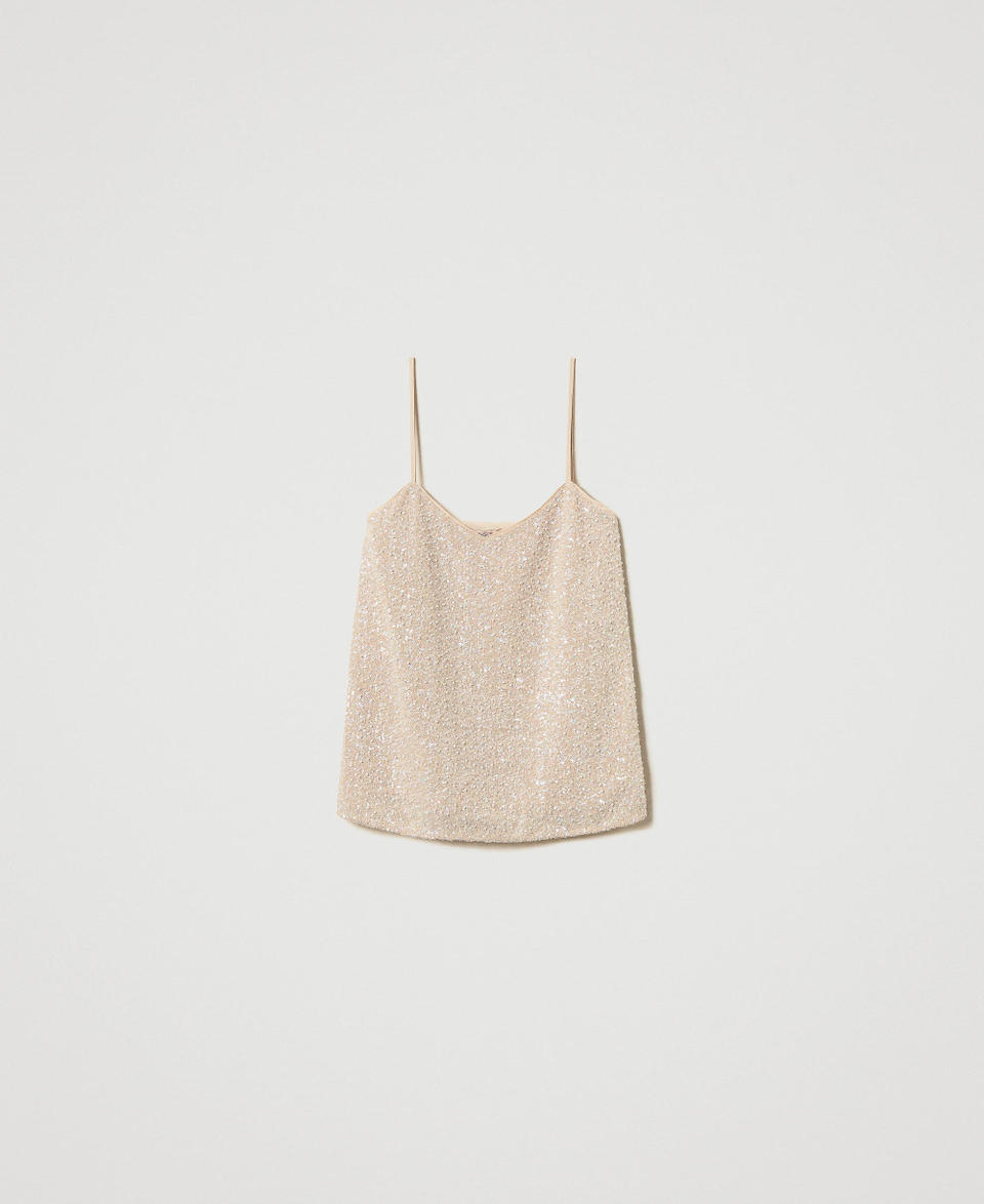 Twin Set Top con paillettes e perle Offerta Pasqua