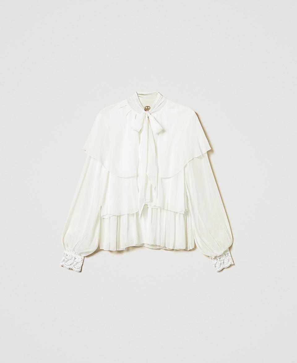 Twin Set Blusa in georgette con balze e pizzo Pezzi Unici